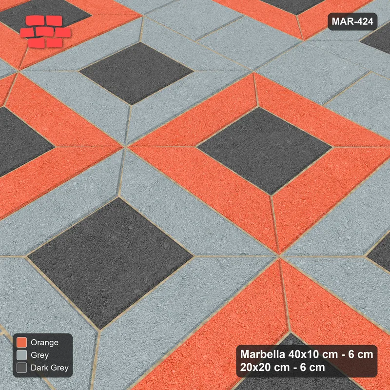 Interlock (Pasco) 40x10 cm · MAR-424 · Three-Tone Module Checkerboard - Sunset Slate with Square Bands (orange-dark grey-grey) · Side view Interlock (Pasco) 40x10 cm · MAR-424 · Three-Tone Module Checkerboard - Sunset Slate with Square Bands (orange-dark grey-grey) · Side view