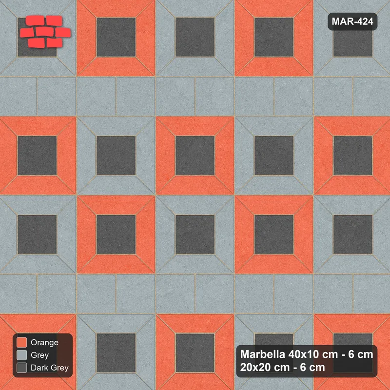 Interlock (Pasco) 40x10 cm · MAR-424 · Three-Tone Module Checkerboard - Sunset Slate with Square Bands (orange-dark grey-grey) · Top view Interlock (Pasco) 40x10 cm · MAR-424 · Three-Tone Module Checkerboard - Sunset Slate with Square Bands (orange-dark grey-grey) · Top view