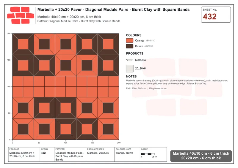 Interlock (Pasco) 40x10 cm · MAR-432 · Diagonal Module Pairs - Burnt Clay with Square Bands · Laying plan Interlock (Pasco) 40x10 cm · MAR-432 · Diagonal Module Pairs - Burnt Clay with Square Bands · Laying plan