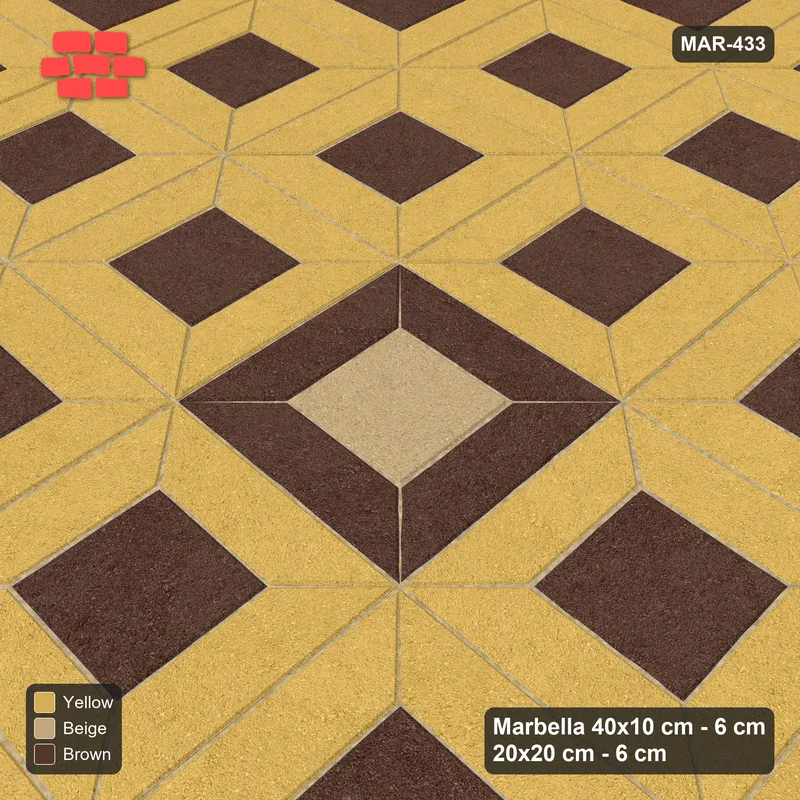 Interlock (Pasco) 40x10 cm · MAR-433 · Three-Tone Medallion - Harvest Gold (yellow-brown-beige) · Side view Interlock (Pasco) 40x10 cm · MAR-433 · Three-Tone Medallion - Harvest Gold (yellow-brown-beige) · Side view