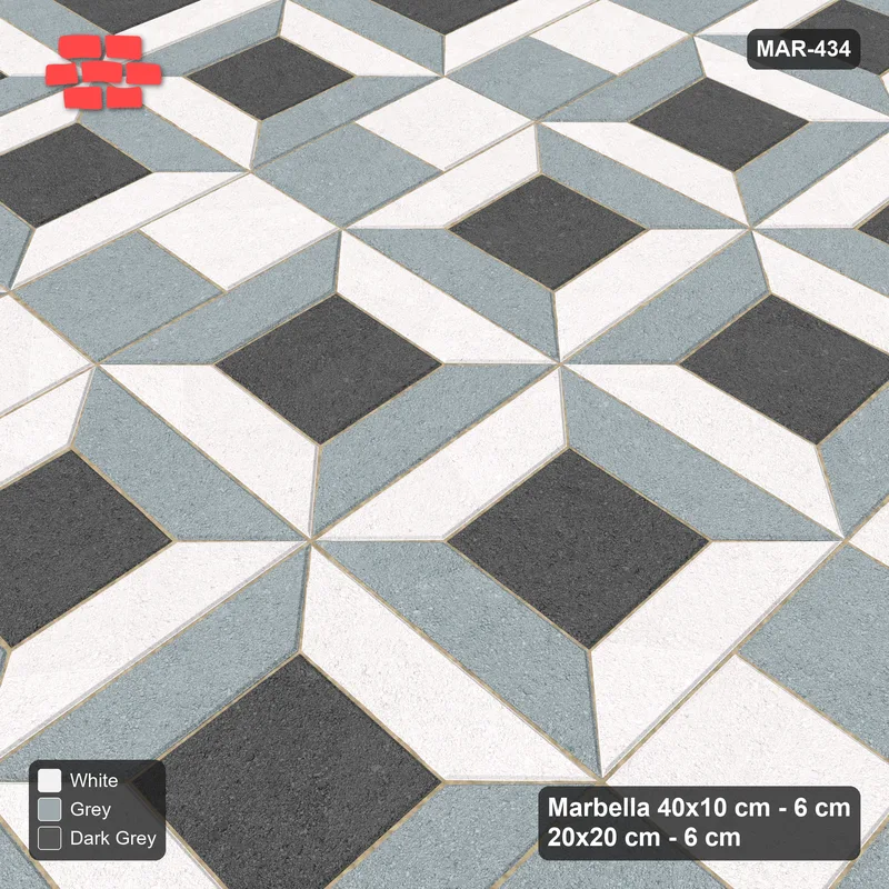 Interlock (Pasco) 40x10 cm · MAR-434 · Three-Tone Bevel Checkerboard - Monochrome with Square Columns (grey-white-dark grey) · Side view Interlock (Pasco) 40x10 cm · MAR-434 · Three-Tone Bevel Checkerboard - Monochrome with Square Columns (grey-white-dark grey) · Side view