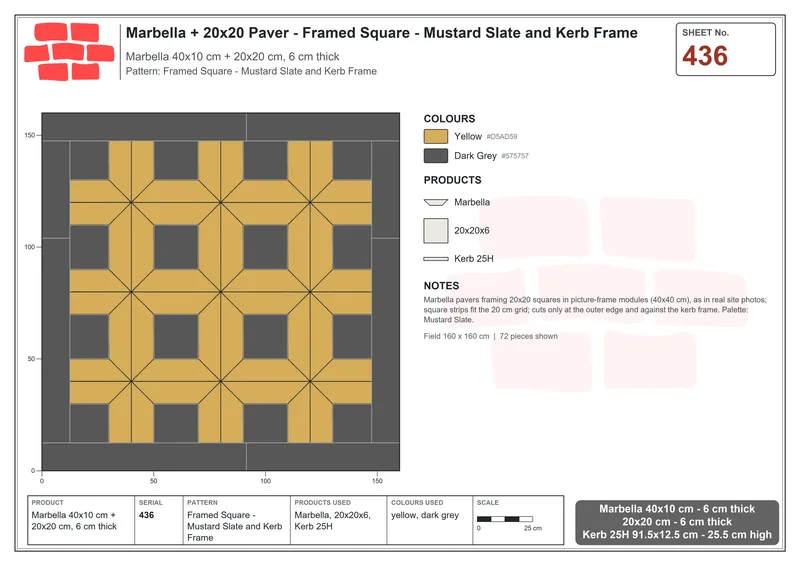 Interlock (Pasco) 40x10 cm · MAR-436 · Framed Square - Mustard Slate and Kerb Frame · Laying plan Interlock (Pasco) 40x10 cm · MAR-436 · Framed Square - Mustard Slate and Kerb Frame · Laying plan