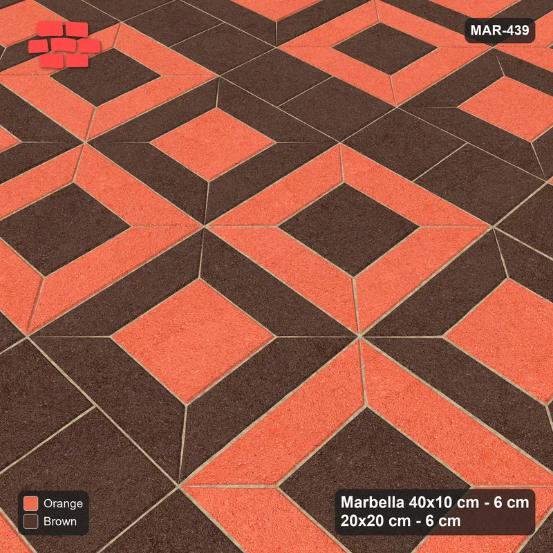 Interlock (Pasco) 40x10 cm · MAR-439 · Module Checkerboard - Burnt Clay with Square Bands · Side view Interlock (Pasco) 40x10 cm · MAR-439 · Module Checkerboard - Burnt Clay with Square Bands · Side view