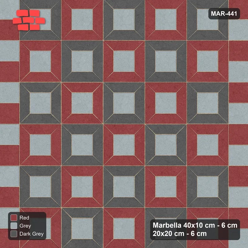 Interlock (Pasco) 40x10 cm · MAR-441 · Three-Tone Module Checkerboard - Urban Brick with Square Columns · Top view Interlock (Pasco) 40x10 cm · MAR-441 · Three-Tone Module Checkerboard - Urban Brick with Square Columns · Top view