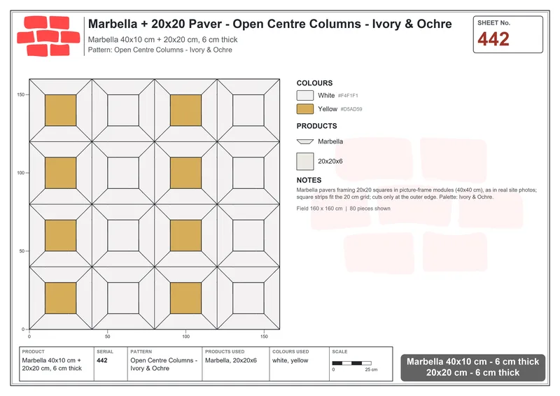 Interlock (Pasco) 40x10 cm · MAR-442 · Open Centre Columns - Ivory & Ochre · Laying plan Interlock (Pasco) 40x10 cm · MAR-442 · Open Centre Columns - Ivory & Ochre · Laying plan