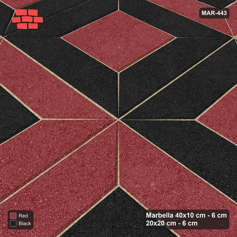 Interlock (Pasco) 40x10 cm · MAR-443 · Alternating Frame Rows - Red & Black and Kerb Frame (black-red) · Side view Interlock (Pasco) 40x10 cm · MAR-443 · Alternating Frame Rows - Red & Black and Kerb Frame (black-red) · Side view