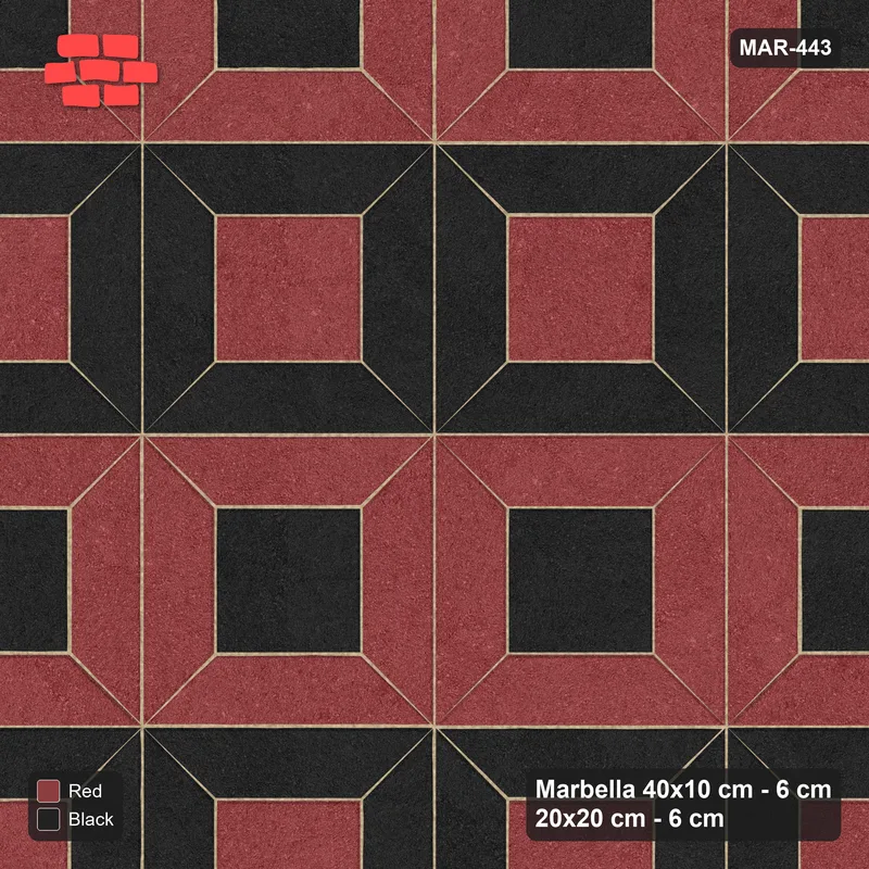 Interlock (Pasco) 40x10 cm · MAR-443 · Alternating Frame Rows - Red & Black and Kerb Frame (black-red) · Top view Interlock (Pasco) 40x10 cm · MAR-443 · Alternating Frame Rows - Red & Black and Kerb Frame (black-red) · Top view