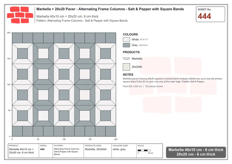 Interlock (Pasco) 40x10 cm · MAR-444 · Alternating Frame Columns - Salt & Pepper with Square Bands · Laying plan Interlock (Pasco) 40x10 cm · MAR-444 · Alternating Frame Columns - Salt & Pepper with Square Bands · Laying plan