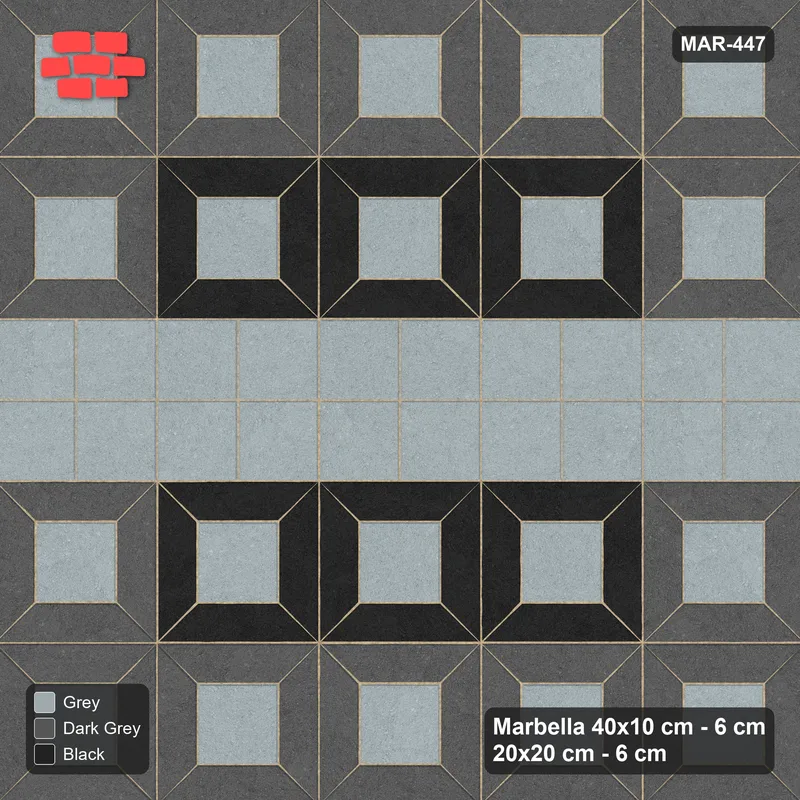 Interlock (Pasco) 40x10 cm · MAR-447 · Three-Tone Outer Ring - Graphite Scale with Square Bands (black-dark grey-grey) · Top view Interlock (Pasco) 40x10 cm · MAR-447 · Three-Tone Outer Ring - Graphite Scale with Square Bands (black-dark grey-grey) · Top view