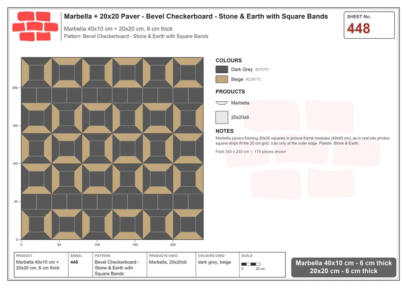 Interlock (Pasco) 40x10 cm · MAR-448 · Bevel Checkerboard - Stone & Earth with Square Bands · Laying plan Interlock (Pasco) 40x10 cm · MAR-448 · Bevel Checkerboard - Stone & Earth with Square Bands · Laying plan