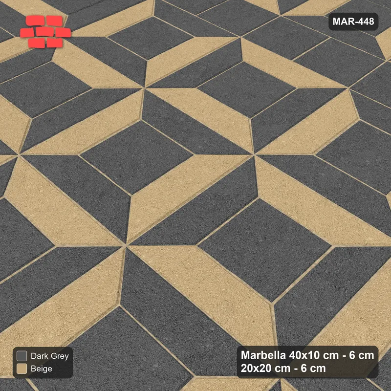 Interlock (Pasco) 40x10 cm · MAR-448 · Bevel Checkerboard - Stone & Earth with Square Bands · Side view Interlock (Pasco) 40x10 cm · MAR-448 · Bevel Checkerboard - Stone & Earth with Square Bands · Side view