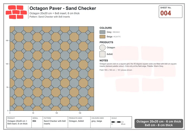 Interlock (Pasco) 20x20 cm · OCT-004 · Sand Checker with 8x8 inserts · Laying plan