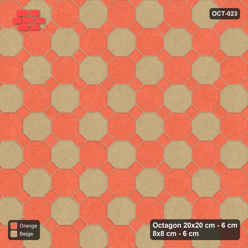 Interlock (Pasco) 20x20 cm · OCT-023 · Clay Court Checker with 8x8 inserts, kerb frame · Top view Interlock (Pasco) 20x20 cm · OCT-023 · Clay Court Checker with 8x8 inserts, kerb frame · Top view