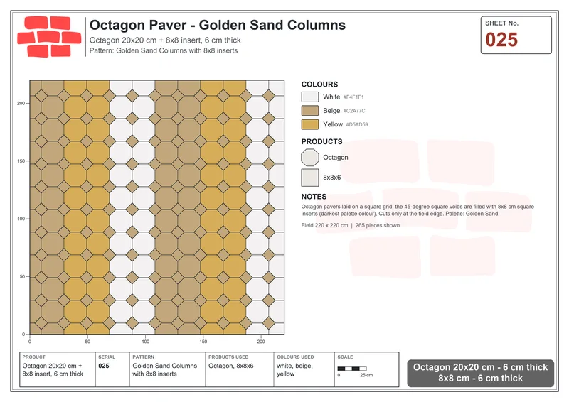 Interlock (Pasco) 20x20 cm · OCT-025 · Golden Sand Columns with 8x8 inserts · Laying plan