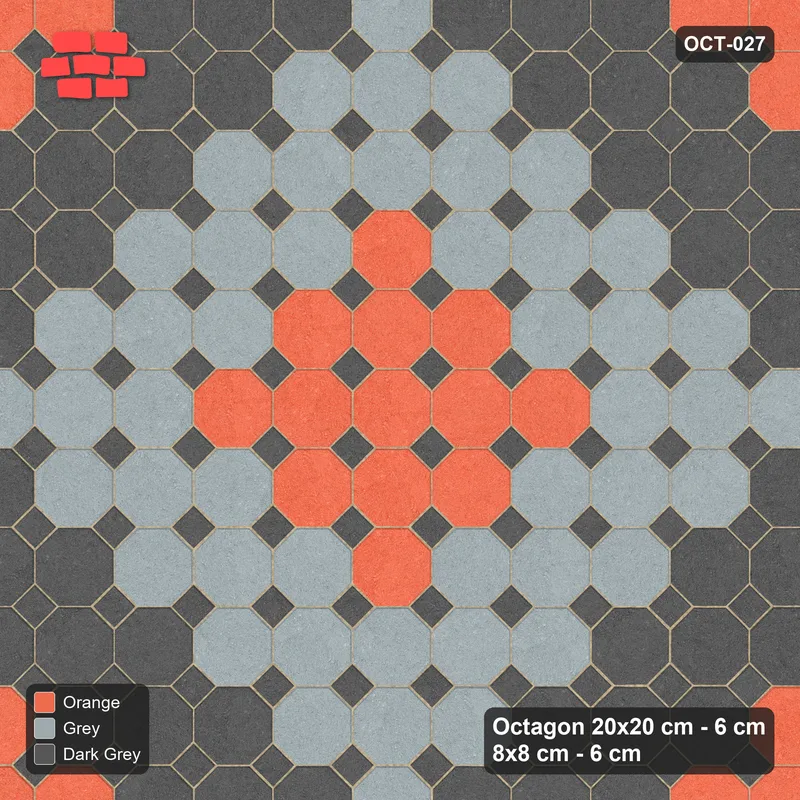 Interlock (Pasco) 20x20 cm · OCT-027 · Sunset Slate Diamonds with 8x8 inserts, kerb frame · Top view Interlock (Pasco) 20x20 cm · OCT-027 · Sunset Slate Diamonds with 8x8 inserts, kerb frame · Top view