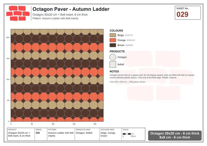 Interlock (Pasco) 20x20 cm · OCT-029 · Autumn Ladder with 8x8 inserts · Laying plan