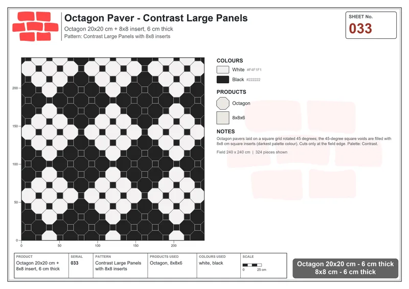 Interlock (Pasco) 20x20 cm · OCT-033 · Contrast Large Panels with 8x8 inserts · Laying plan