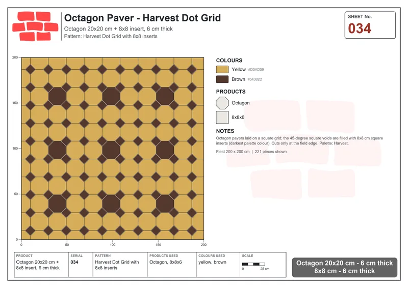 Interlock (Pasco) 20x20 cm · OCT-034 · Harvest Dot Grid with 8x8 inserts · Laying plan