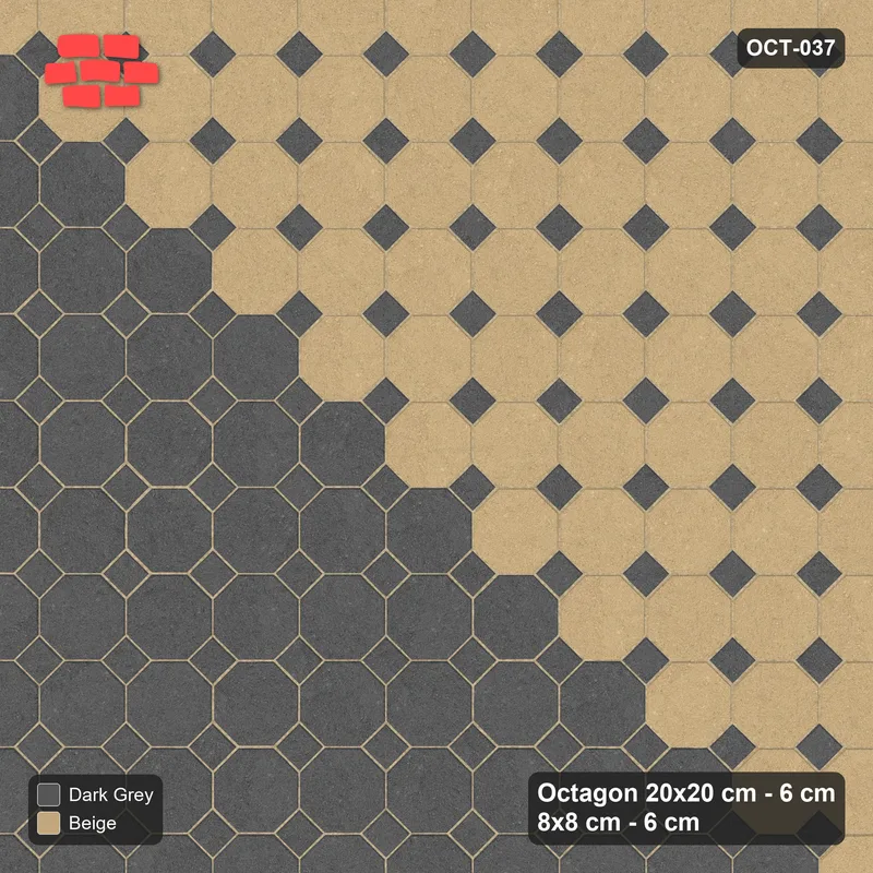 Interlock (Pasco) 20x20 cm · OCT-037 · Stone Earth Halves with 8x8 inserts · Top view Interlock (Pasco) 20x20 cm · OCT-037 · Stone Earth Halves with 8x8 inserts · Top view