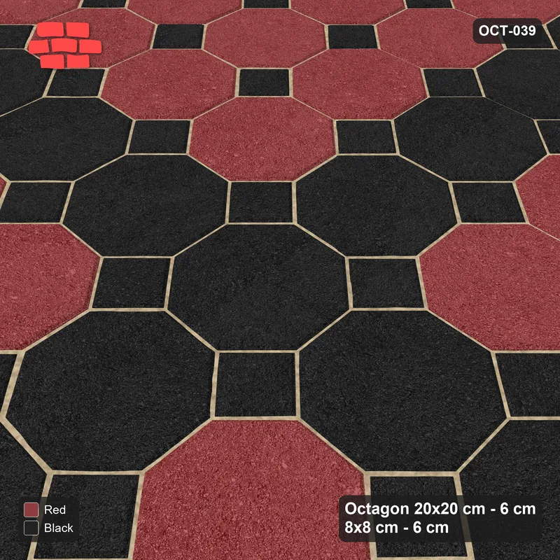 Interlock (Pasco) 20x20 cm · OCT-039 · Red Black Cross with 8x8 inserts, kerb frame · Side view Interlock (Pasco) 20x20 cm · OCT-039 · Red Black Cross with 8x8 inserts, kerb frame · Side view