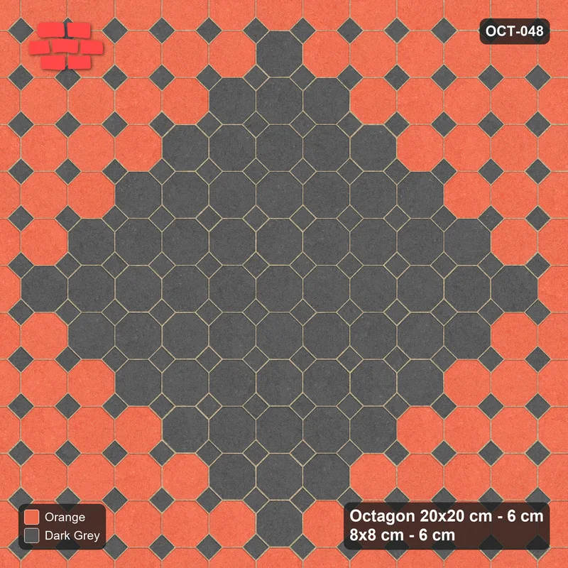 Interlock (Pasco) 20x20 cm · OCT-048 · Ember Diamond Medallion with 8x8 inserts · Top view Interlock (Pasco) 20x20 cm · OCT-048 · Ember Diamond Medallion with 8x8 inserts · Top view