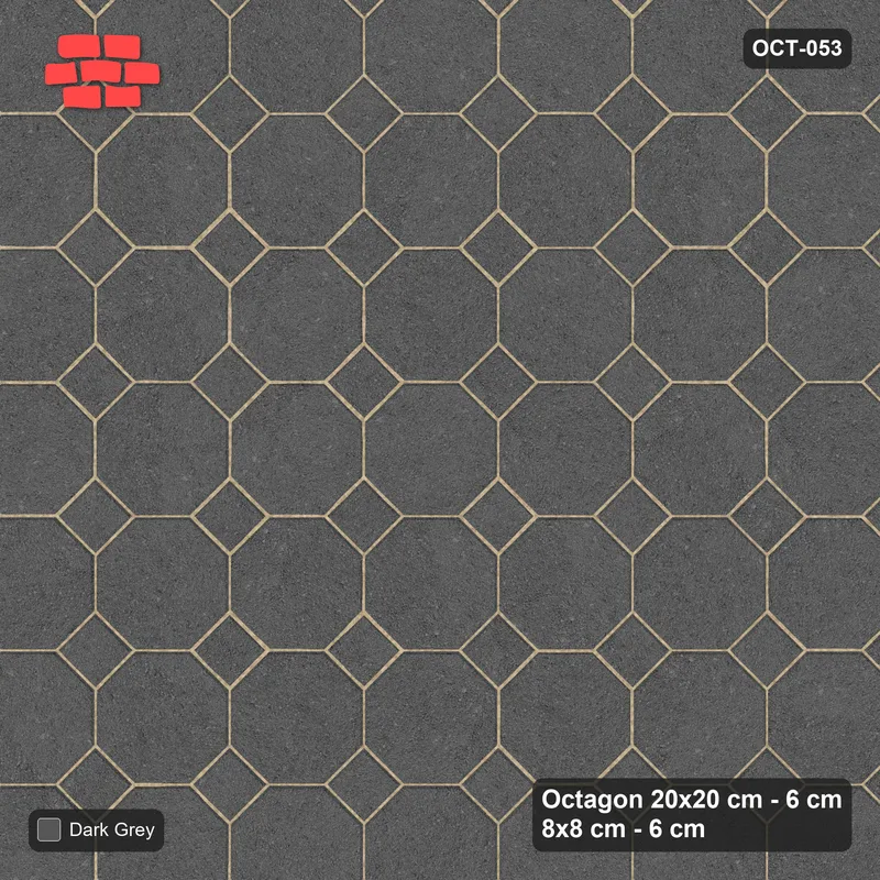 Interlock (Pasco) 20x20 cm · OCT-053 · Charcoal Solid Field with 8x8 Inserts, Kerb Frame · Top view Interlock (Pasco) 20x20 cm · OCT-053 · Charcoal Solid Field with 8x8 Inserts, Kerb Frame · Top view
