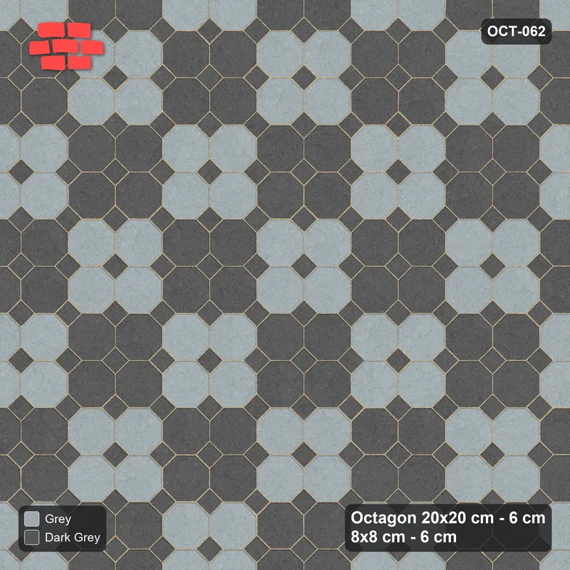 Interlock (Pasco) 20x20 cm · OCT-062 · Charcoal Edge Two-Block Chequer with 8x8 Inserts · Top view Interlock (Pasco) 20x20 cm · OCT-062 · Charcoal Edge Two-Block Chequer with 8x8 Inserts · Top view