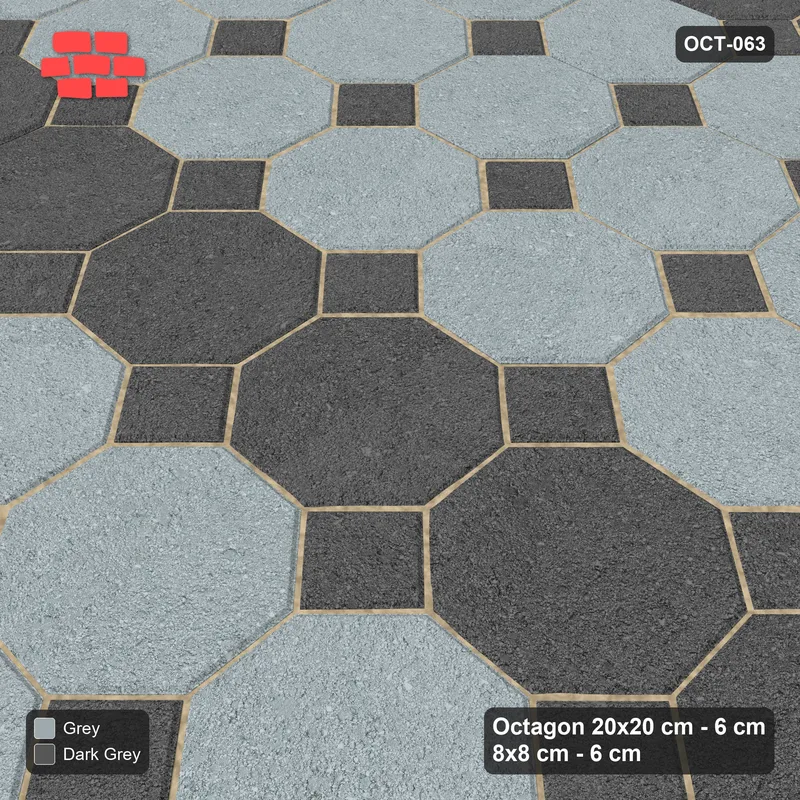 Interlock (Pasco) 20x20 cm · OCT-063 · Charcoal Edge Stripe Courses with 8x8 Inserts, Kerb Frame · Side view Interlock (Pasco) 20x20 cm · OCT-063 · Charcoal Edge Stripe Courses with 8x8 Inserts, Kerb Frame · Side view