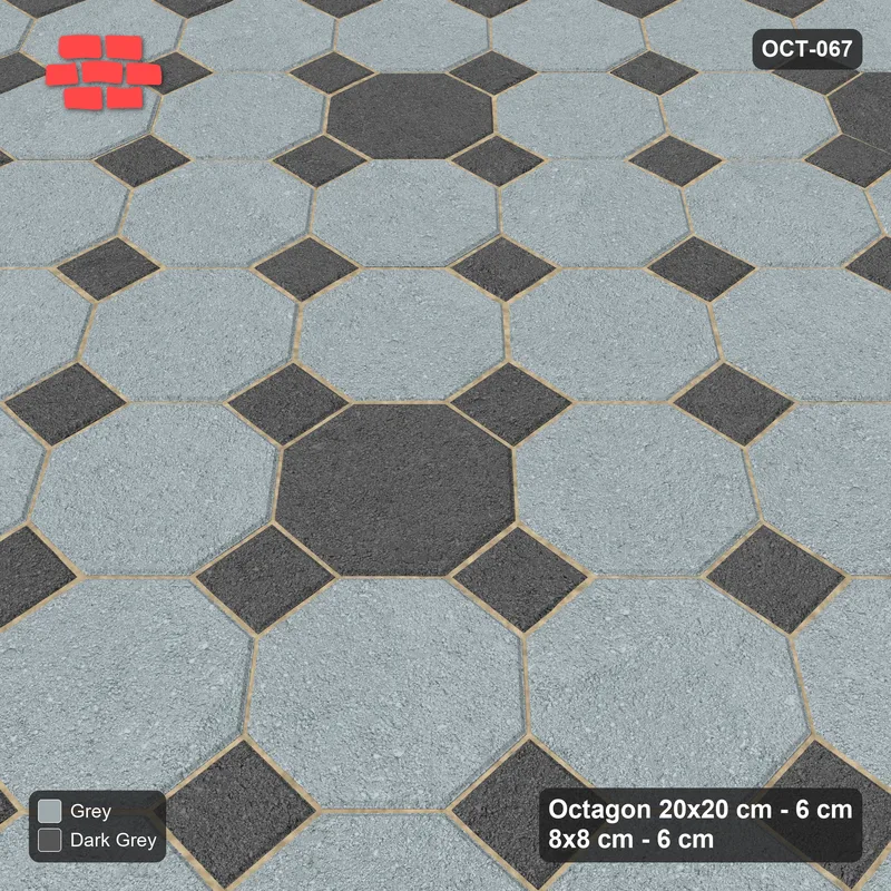 Interlock (Pasco) 20x20 cm · OCT-067 · Charcoal Edge Accent Dot Grid on the Diagonal with 8x8 Inserts, Kerb Frame · Side view Interlock (Pasco) 20x20 cm · OCT-067 · Charcoal Edge Accent Dot Grid on the Diagonal with 8x8 Inserts, Kerb Frame · Side view