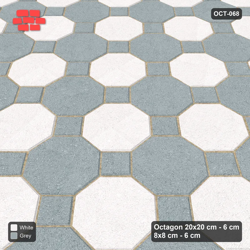 Interlock (Pasco) 20x20 cm · OCT-068 · Salt & Pepper Octagon Chequerboard with 8x8 Inserts · Side view Interlock (Pasco) 20x20 cm · OCT-068 · Salt & Pepper Octagon Chequerboard with 8x8 Inserts · Side view