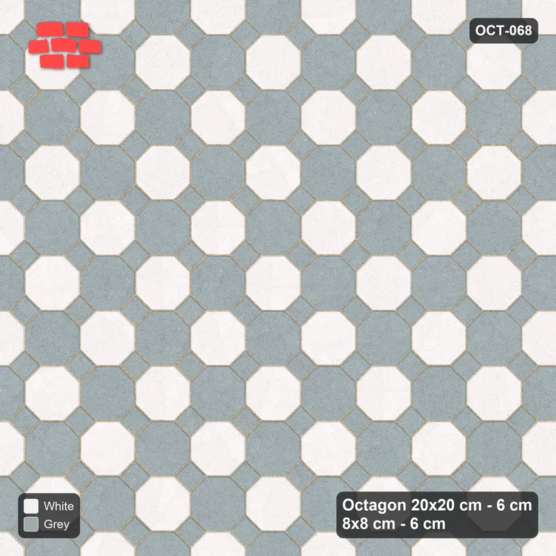 Interlock (Pasco) 20x20 cm · OCT-068 · Salt & Pepper Octagon Chequerboard with 8x8 Inserts · Top view Interlock (Pasco) 20x20 cm · OCT-068 · Salt & Pepper Octagon Chequerboard with 8x8 Inserts · Top view