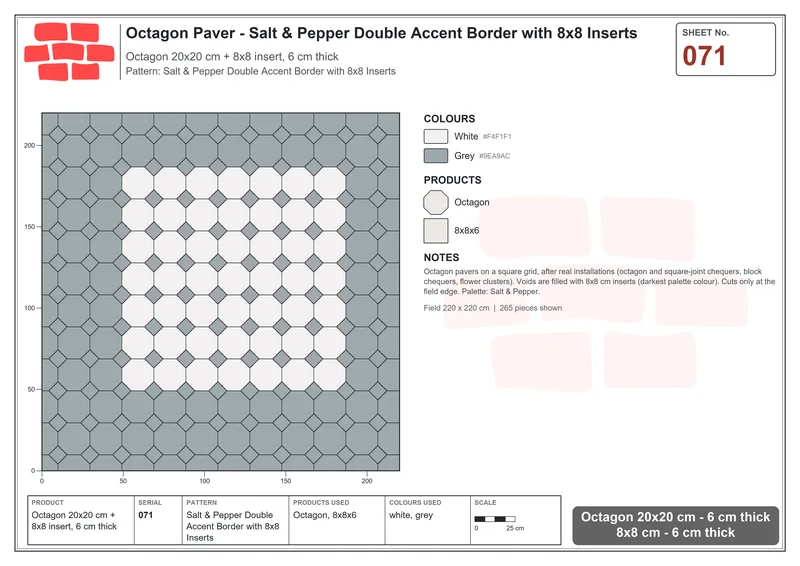 Interlock (Pasco) 20x20 cm · OCT-071 · Salt & Pepper Double Accent Border with 8x8 Inserts · Laying plan
