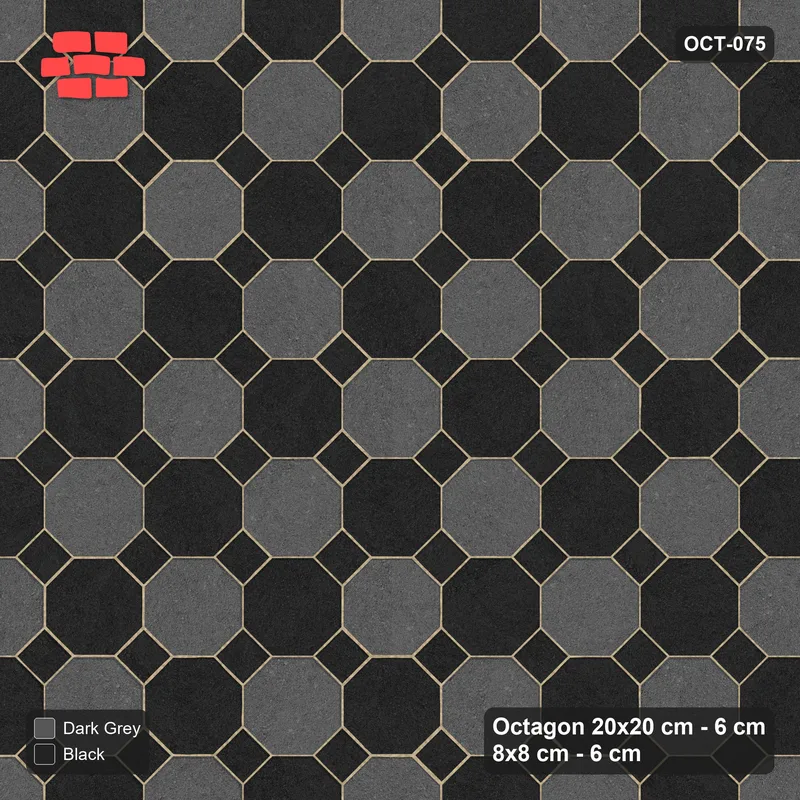 Interlock (Pasco) 20x20 cm · OCT-075 · Night Sky Octagon Chequerboard with 8x8 Inserts, Kerb Frame · Top view Interlock (Pasco) 20x20 cm · OCT-075 · Night Sky Octagon Chequerboard with 8x8 Inserts, Kerb Frame · Top view
