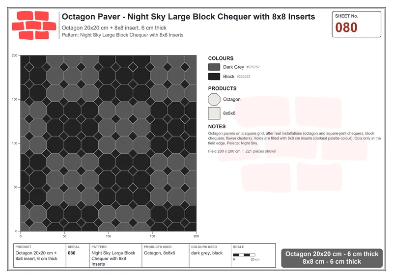 Interlock (Pasco) 20x20 cm · OCT-080 · Night Sky Large Block Chequer with 8x8 Inserts · Laying plan
