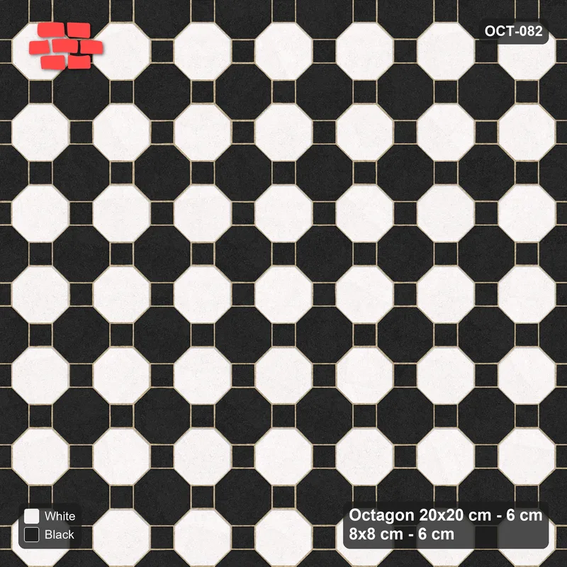 Interlock (Pasco) 20x20 cm · OCT-082 · Contrast Octagon Chequerboard on the Diagonal with 8x8 Inserts · Top view Interlock (Pasco) 20x20 cm · OCT-082 · Contrast Octagon Chequerboard on the Diagonal with 8x8 Inserts · Top view