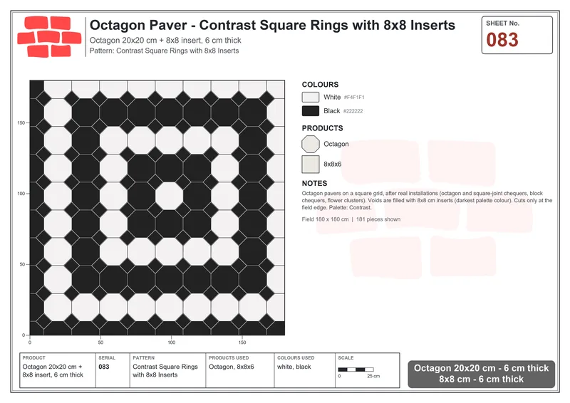 Interlock (Pasco) 20x20 cm · OCT-083 · Contrast Square Rings with 8x8 Inserts · Laying plan