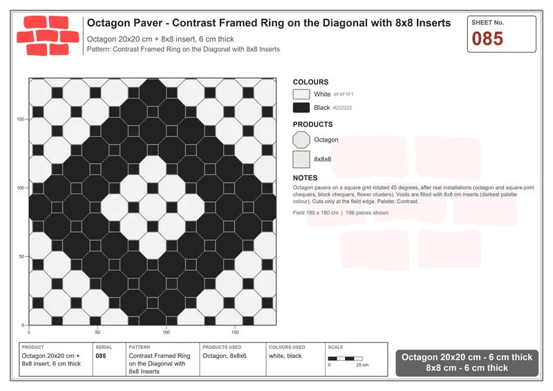 Interlock (Pasco) 20x20 cm · OCT-085 · Contrast Framed Ring on the Diagonal with 8x8 Inserts · Laying plan