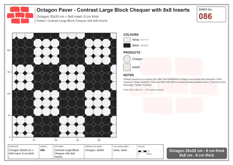 Interlock (Pasco) 20x20 cm · OCT-086 · Contrast Large Block Chequer with 8x8 Inserts · Laying plan