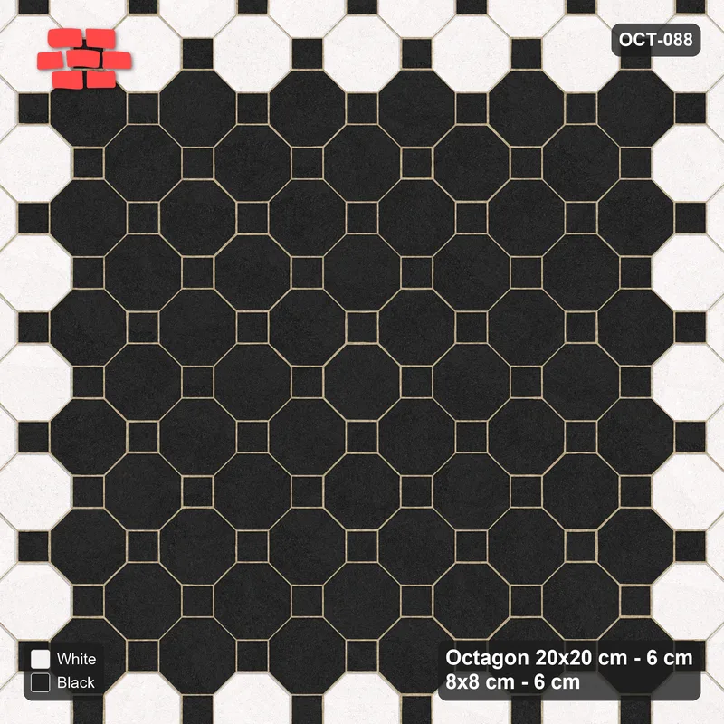 Interlock (Pasco) 20x20 cm · OCT-088 · Contrast Grand Diamond Medallion on the Diagonal with 8x8 Inserts, Kerb Frame · Top view Interlock (Pasco) 20x20 cm · OCT-088 · Contrast Grand Diamond Medallion on the Diagonal with 8x8 Inserts, Kerb Frame · Top view