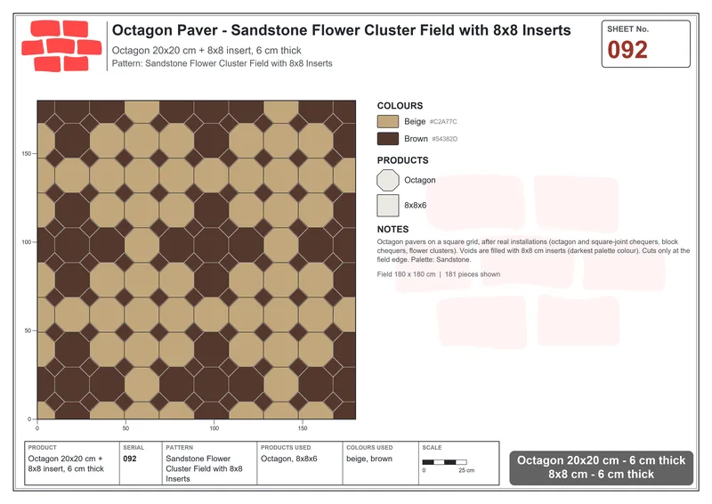Interlock (Pasco) 20x20 cm · OCT-092 · Sandstone Flower Cluster Field with 8x8 Inserts · Laying plan