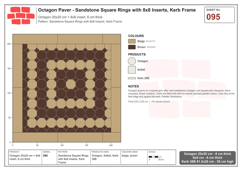 Interlock (Pasco) 20x20 cm · OCT-095 · Sandstone Square Rings with 8x8 Inserts, Kerb Frame · Laying plan