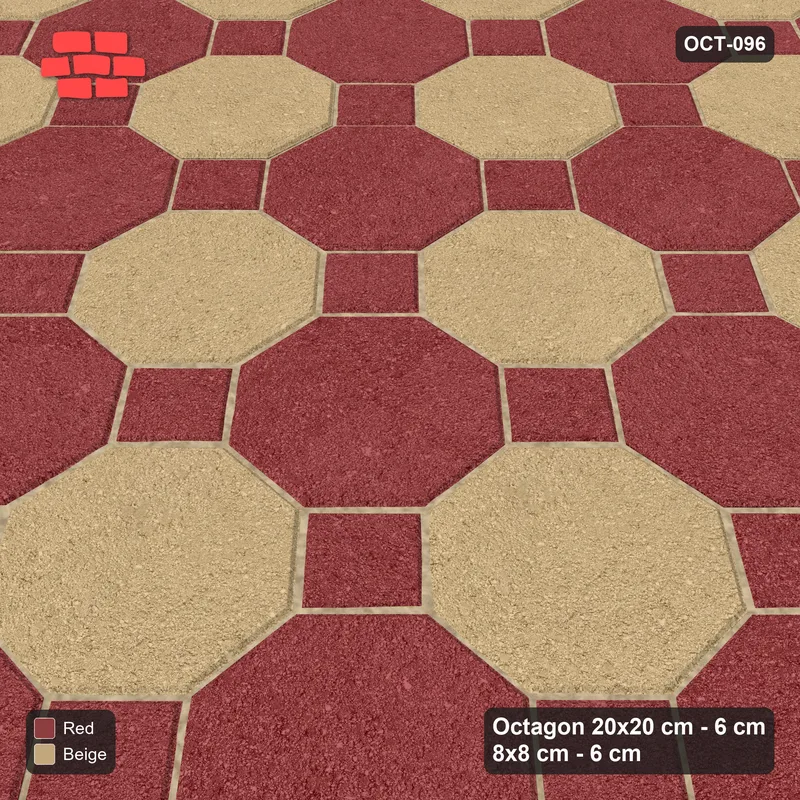 Interlock (Pasco) 20x20 cm · OCT-096 · Terracotta Octagon Chequerboard with 8x8 Inserts, Kerb Frame · Side view Interlock (Pasco) 20x20 cm · OCT-096 · Terracotta Octagon Chequerboard with 8x8 Inserts, Kerb Frame · Side view