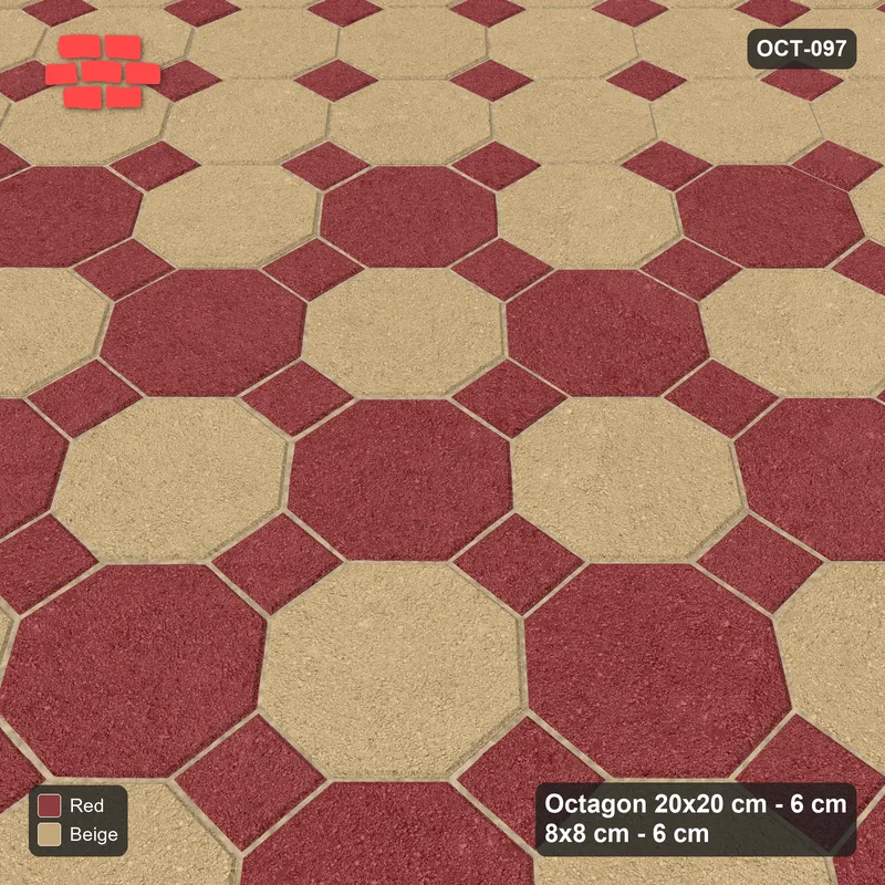 Interlock (Pasco) 20x20 cm · OCT-097 · Terracotta Chequer with Deep Border on the Diagonal with 8x8 Inserts · Side view Interlock (Pasco) 20x20 cm · OCT-097 · Terracotta Chequer with Deep Border on the Diagonal with 8x8 Inserts · Side view