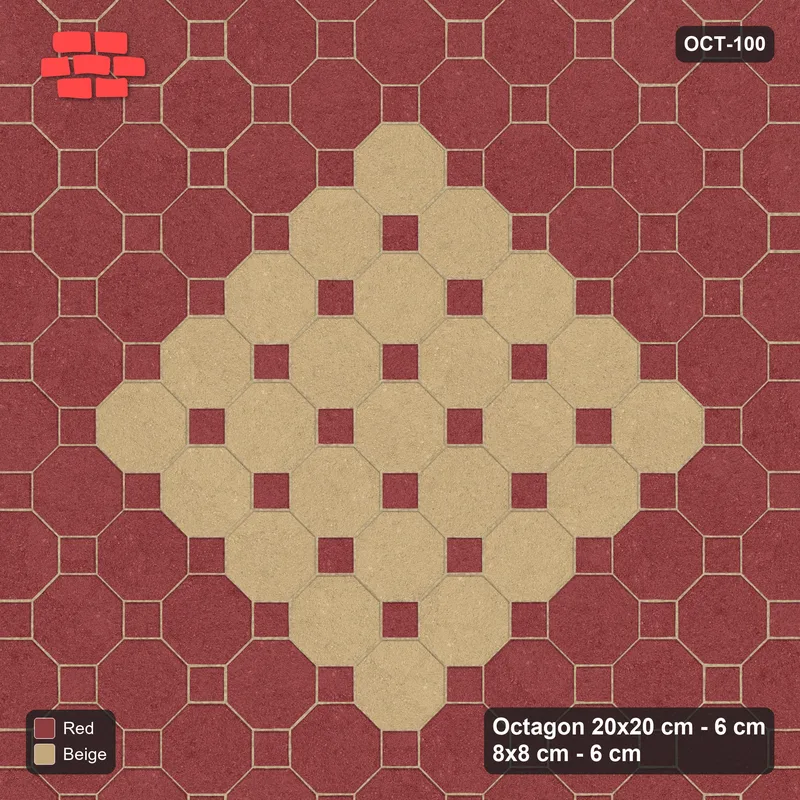 Interlock (Pasco) 20x20 cm · OCT-100 · Terracotta Square Medallion on the Diagonal with 8x8 Inserts · Top view Interlock (Pasco) 20x20 cm · OCT-100 · Terracotta Square Medallion on the Diagonal with 8x8 Inserts · Top view