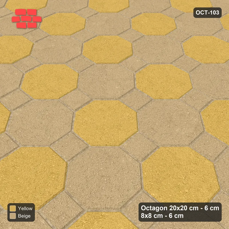 Interlock (Pasco) 20x20 cm · OCT-103 · Desert Sun Octagon Chequerboard on the Diagonal with 8x8 Inserts · Side view Interlock (Pasco) 20x20 cm · OCT-103 · Desert Sun Octagon Chequerboard on the Diagonal with 8x8 Inserts · Side view
