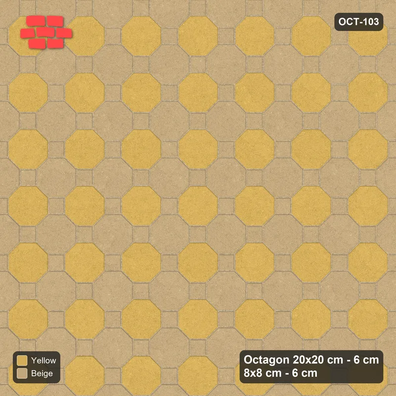 Interlock (Pasco) 20x20 cm · OCT-103 · Desert Sun Octagon Chequerboard on the Diagonal with 8x8 Inserts · Top view Interlock (Pasco) 20x20 cm · OCT-103 · Desert Sun Octagon Chequerboard on the Diagonal with 8x8 Inserts · Top view