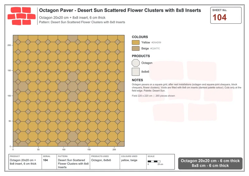Interlock (Pasco) 20x20 cm · OCT-104 · Desert Sun Scattered Flower Clusters with 8x8 Inserts · Laying plan
