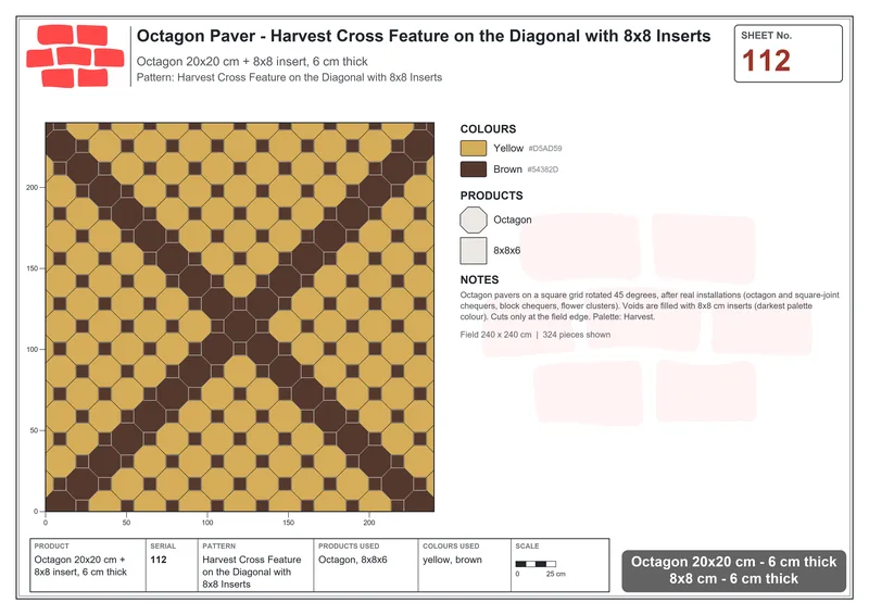Interlock (Pasco) 20x20 cm · OCT-112 · Harvest Cross Feature on the Diagonal with 8x8 Inserts · Laying plan
