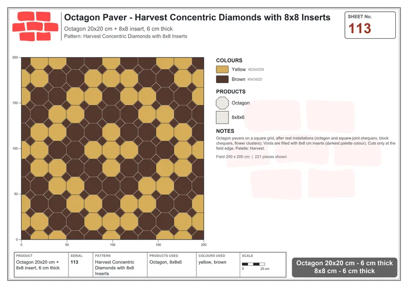 Interlock (Pasco) 20x20 cm · OCT-113 · Harvest Concentric Diamonds with 8x8 Inserts · Laying plan