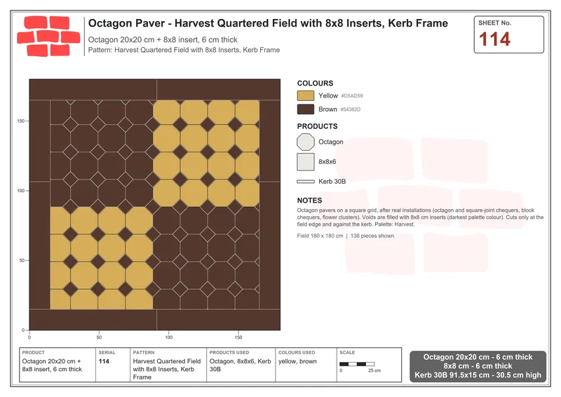 Interlock (Pasco) 20x20 cm · OCT-114 · Harvest Quartered Field with 8x8 Inserts, Kerb Frame · Laying plan